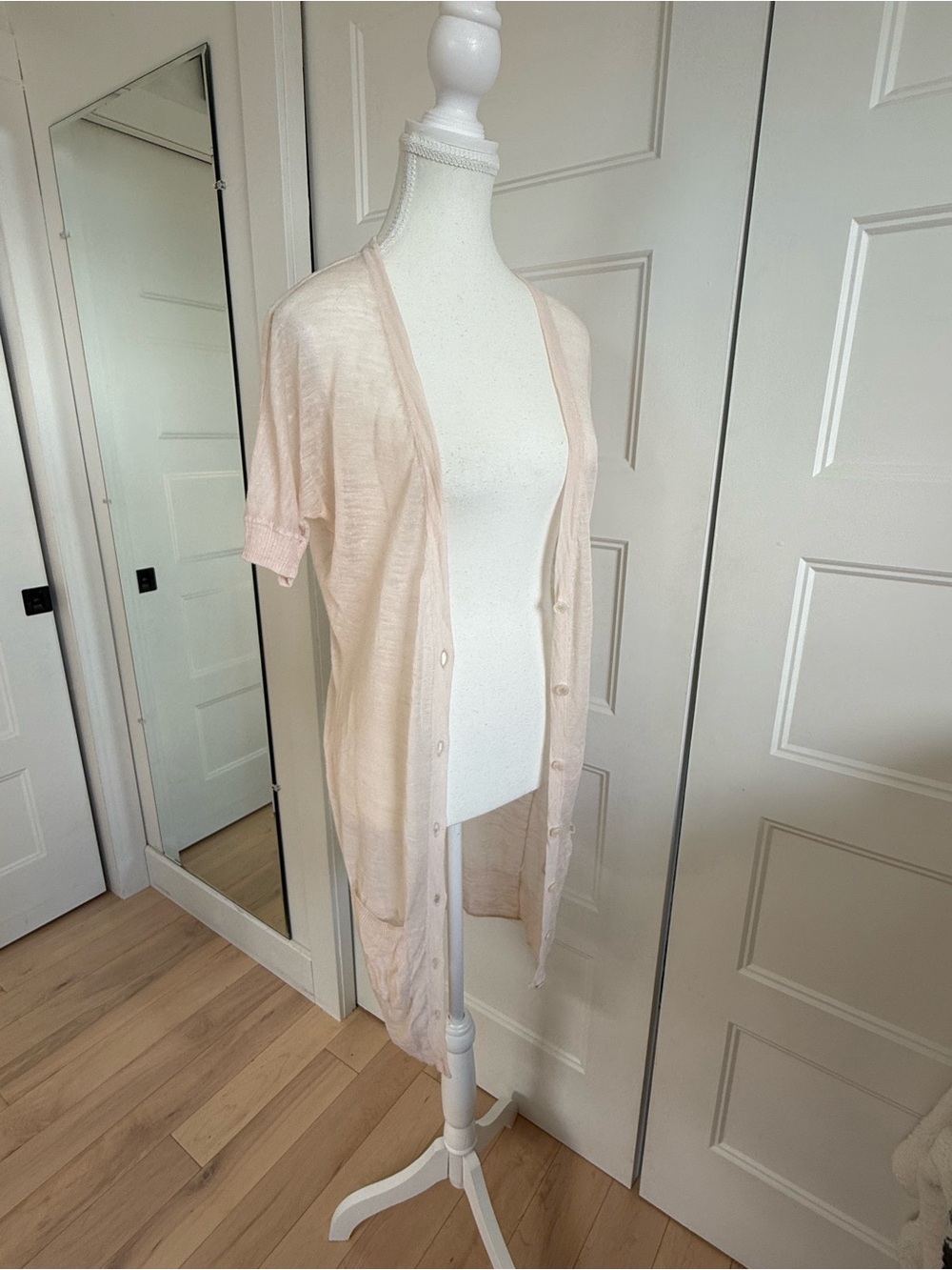French Connection Pale Blush Lightweight Button-Front Cardigan